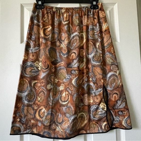 Vintage Satin Nightgown Skirt Vanity Fair Size L Brown Black Feathers - Picture 4 of 11